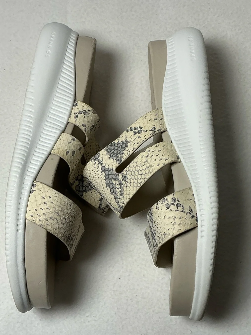 Cole Haan Beige Snake-Print Slide Sandals with White Platform